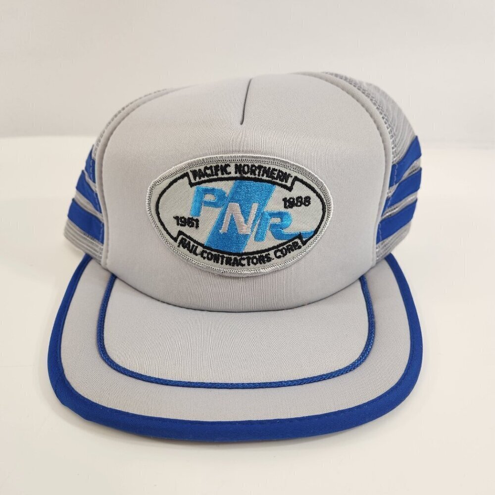 Pacific Northern Rail 3 Stripes Trucker Hat PNR 1988 Mesh Adjustable Vtg
